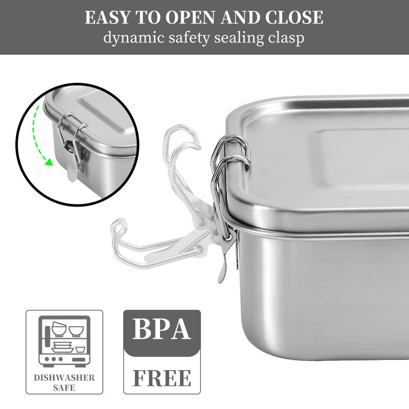 UPTRUST Leak Proof Stainless Steel Lunch Food Container, Large Bento Boxes Metal Lunch Box for Kids or Adults - Lockable Clips (1400ML/47oz) - Image 4